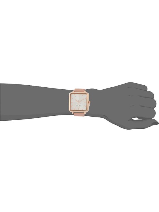 Nine West Women\'s Pink Rose Gold Analog Quartz Faux Leather Strap Square Watch